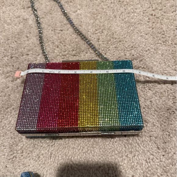 Zara Rainbow Glitter Metallic Clutch Shoulder Bag Handbag Purse Chain - Picture 5 of 7